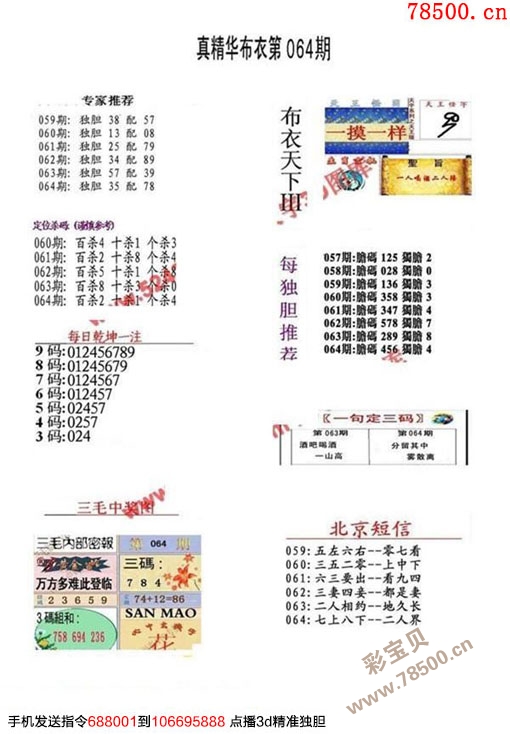 福彩3d2018064期真精华布衣123456字谜图谜_3d字谜_彩