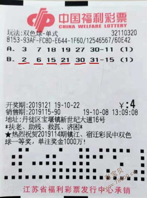 镇江彩民守号4年终获双色球大奖16万多元