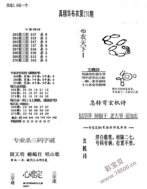 2020270期福彩3d真精华布衣123456字谜图谜