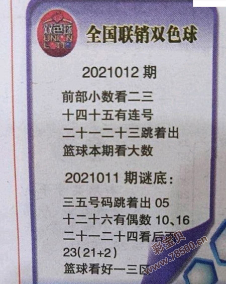 2021012期双色球联销图最新字迷