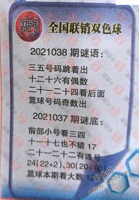 2021038期双色球全国联销图最新字迷