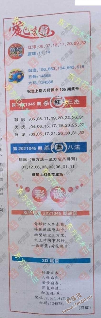 2021045期双色球全国联销图最新字迷