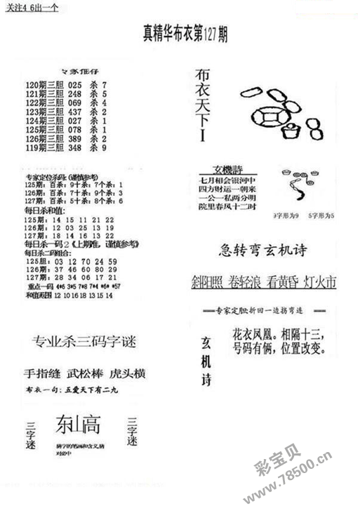 2021127期福彩3d真精华布衣123456字谜图谜