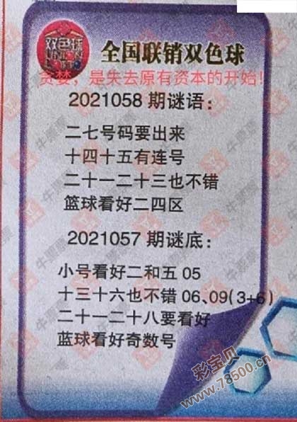 2021058期双色球全国联销图最新字迷