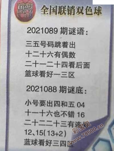 2021089期双色球全国联销图最新图谜字迷