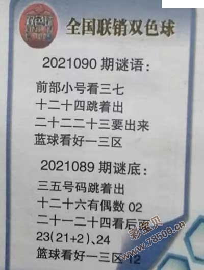 2021090期双色球全国联销图最新图谜字迷