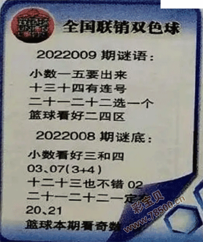 2022009期双色球全国联销图最新图谜字迷