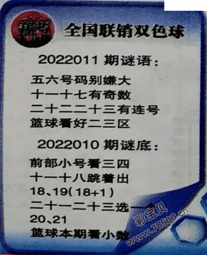 2022011期双色球全国联销图最新图谜字迷