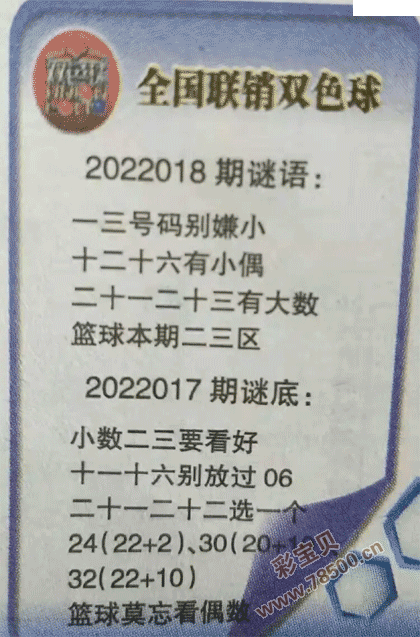 2022018期双色球全国联销图最新图谜字迷