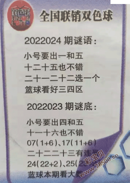 2022024期双色球全国联销图最新图谜字迷