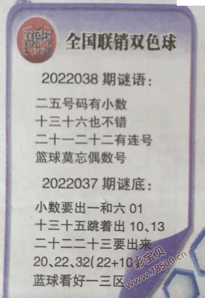 2022038期双色球全国联销图最新图谜字迷