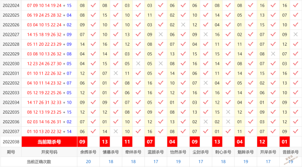 2022038期双色球蓝球杀号推荐依次是09,13,11,07,04,09,13,04,12,01