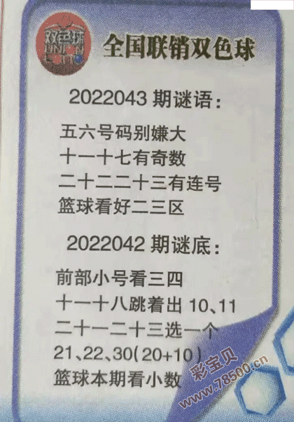 2022043期双色球全国联销图最新图谜字迷