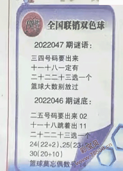 2022047期双色球全国联销图最新图谜字迷