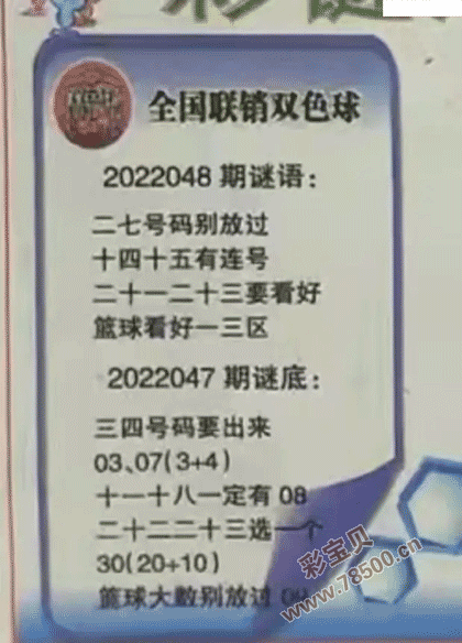 2022048期双色球全国联销图最新图谜字迷