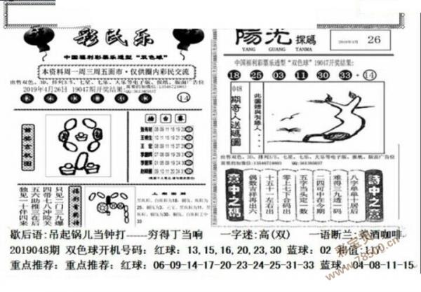 雙色球2019048期陽光探碼圖文版最新彩民樂