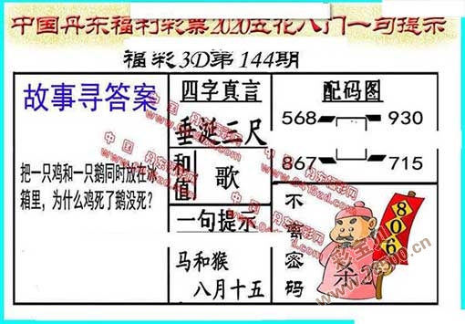 3d2020144期丹東全圖一句定三碼 晚秋和值圖謎