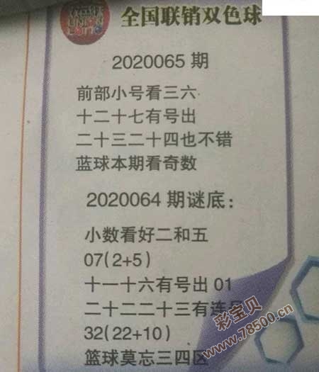 彩寶貝 福彩雙色球 雙色球字謎總彙 > 正文2020065期雙色球全國聯銷圖