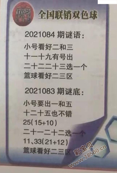 2021084期雙色球全國聯銷圖最新圖謎字迷