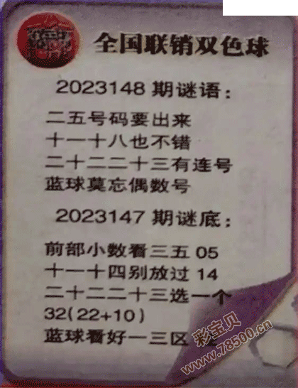 2023148期雙色球全國聯銷圖最新圖謎字迷